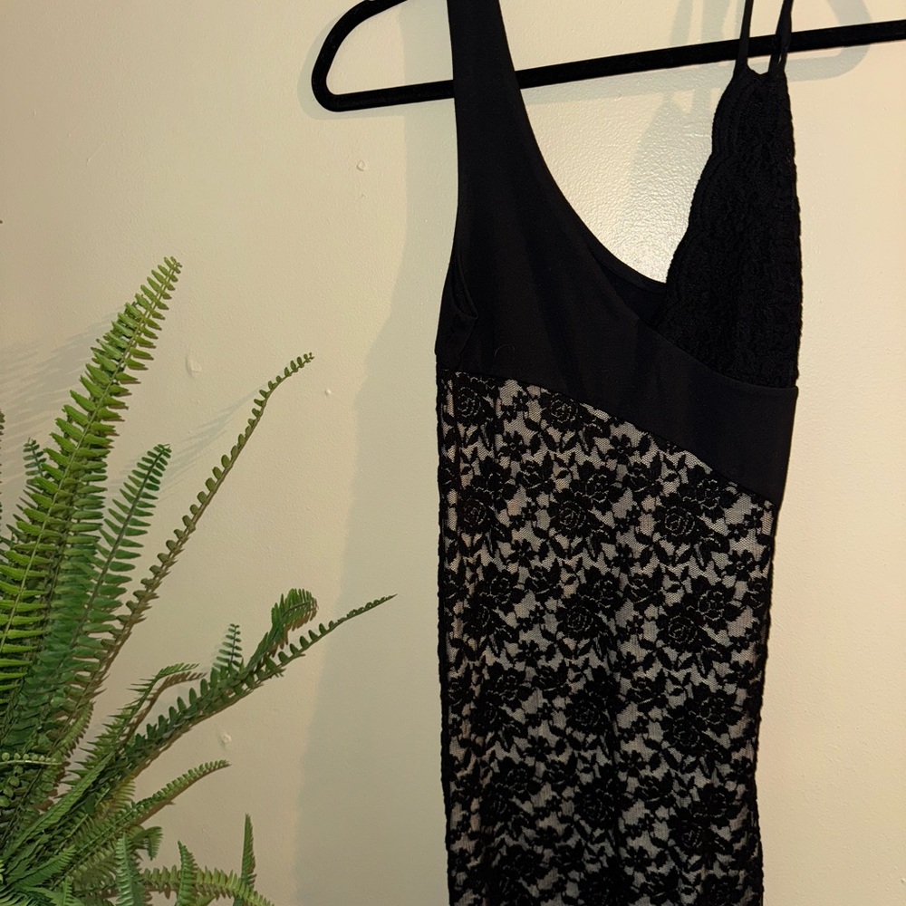 Free People Black and Cream Lace Detail Top